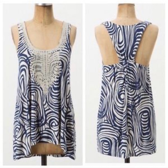 Anthropologie Tops - Anthropologie Vanessa Virgina Tank Top Large Embroidered Racerback Blue Boho